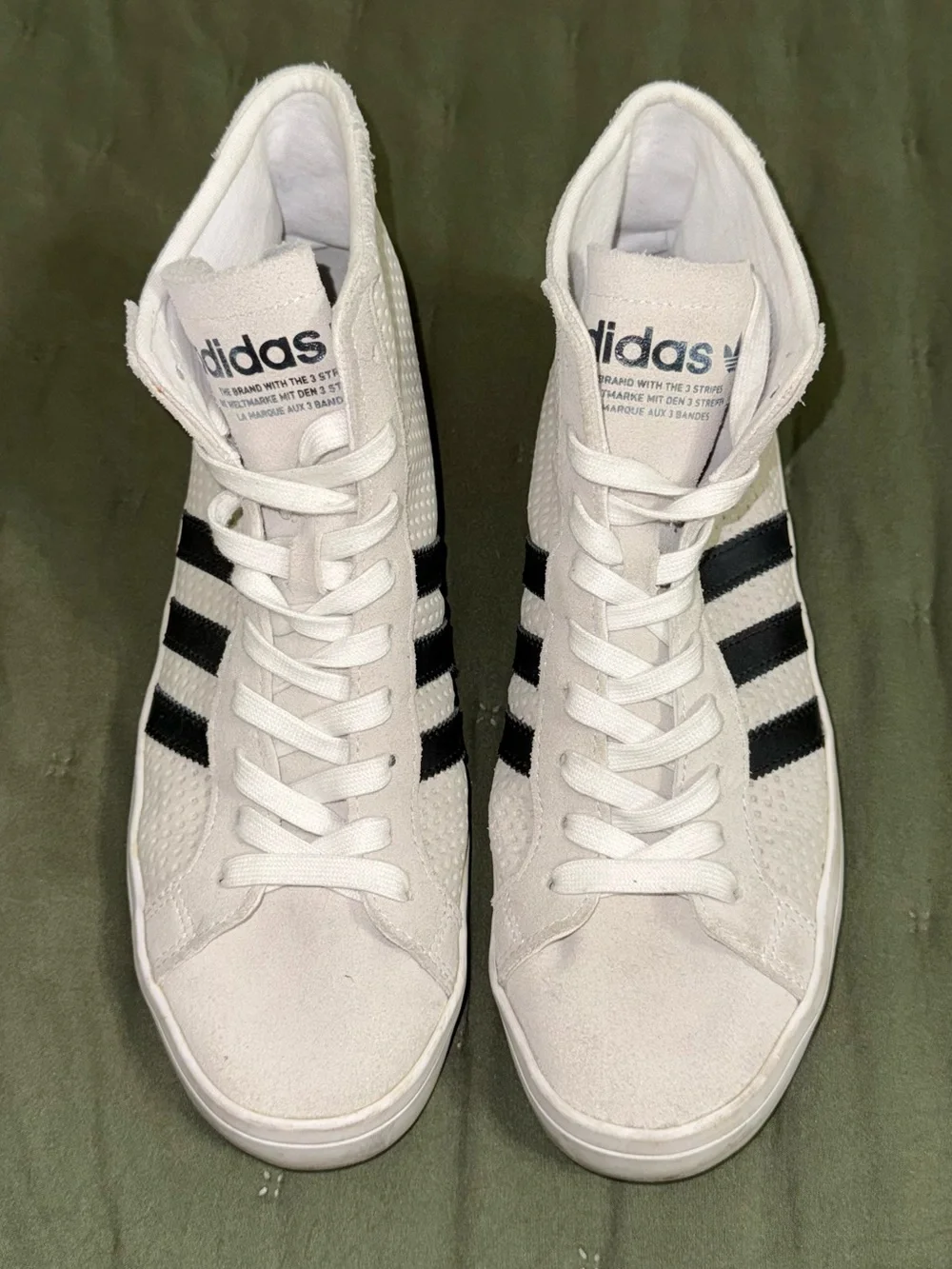 adidas White/grey suede High-Top Sneakers with Black Stripes woman’s size 9